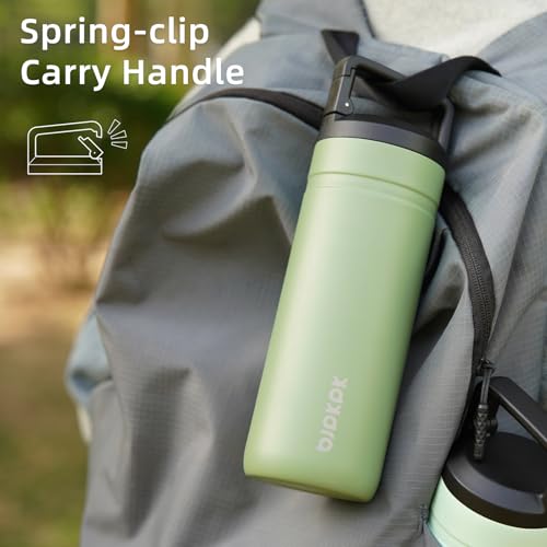 Image of BJPKPK 20 oz Insulated Travel Water Bottle, Coffee Tumbler Stainless Steel | Double Wall Vacuum, Leakproof, Thermal, Keeps Hot /Cold, Dishwasher Safe, Spill Proof, Wide Mouth, 2 Lids, Forest Green