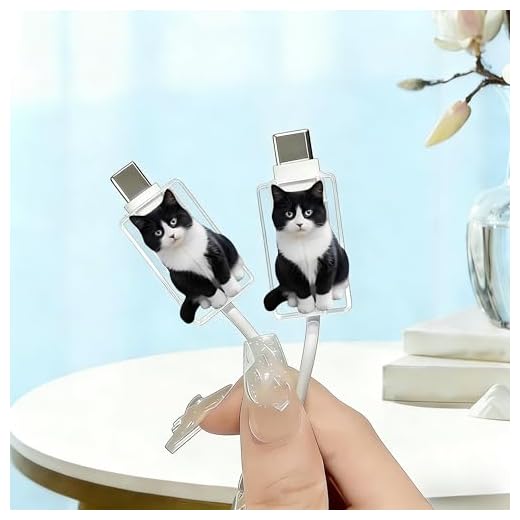 2pcs Acrylic Cable Protector, Black and White cat Portrait Type-C Compatible, Anti-Break Data Cable Cover, Gift Idea,Beautiful and Durable Charging Cable Protective Case(SJXT-002)