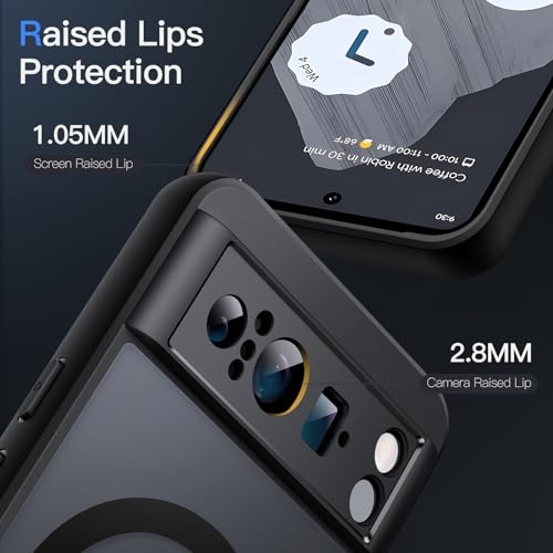 JETech Magnetic Case for Google Pixel 8 Pro 6.7-Inch 2023, Compatible with MagSafe, Translucent Matte Back Shockproof Phone Cover (Obsidian)