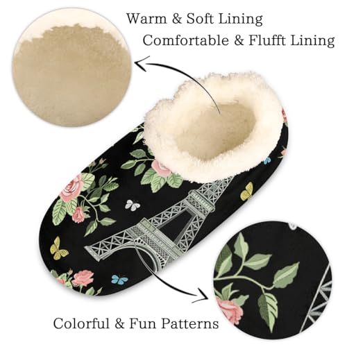 Roses Eiffel Tower Slippers for Women Slipper Socks Soft Fuzzy House Slippers Shoes for Indoor Bedroom, Winter Cozy Christmas Gifts2