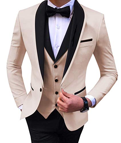 Men's Suit Formal 3 Pieces Slim Fit Shawl Lapel Solid Prom Tuxedos Wedding Groomsmen (Blazer+Vest+Pants)