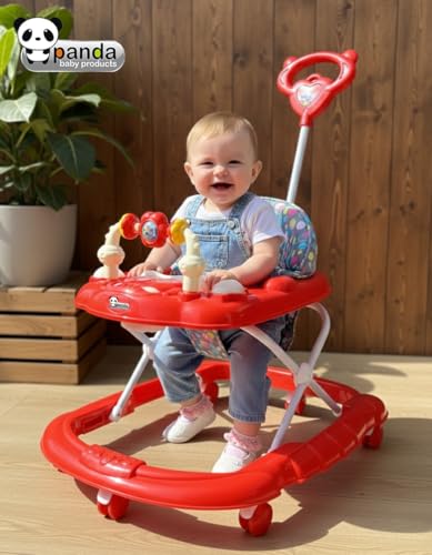 Image of Panda Baby Products Walker with Push Handle, Musical Toys & Adjustable Height - Safe & Comfortable Learning Walker for Babies (6-18 Months) (Red, 111 Baby Walker)