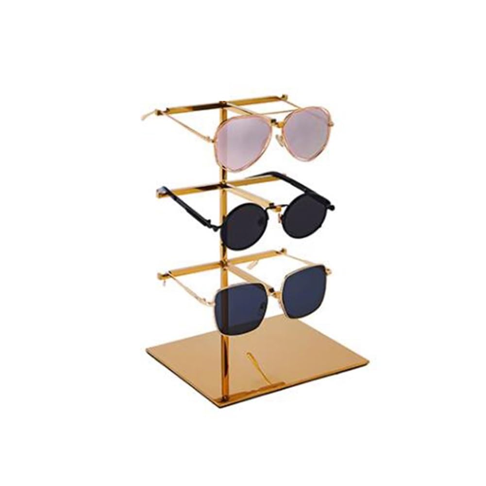 Expositor de Gafas de Sol de Metal Moderno, Expositor de Gafas de Lectura, Organizador de Gafas (Dorado, 18 x 15 x 26 cm)