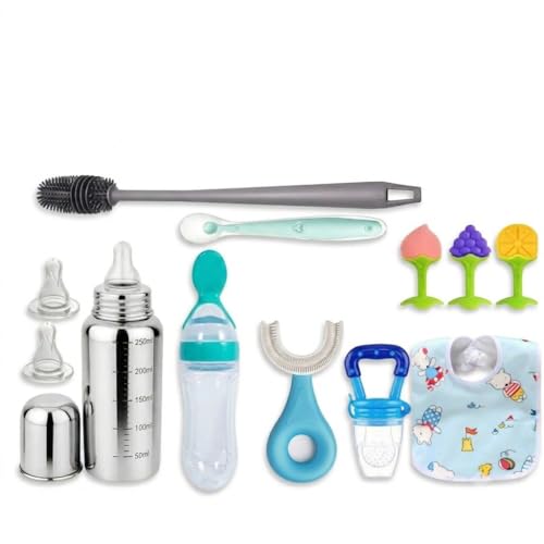 Image of Y.GOYAL&CO. Stainless Steel Baby Feeding Bottle 250ml with Silicone Nipples and Cleaning Brush, BPA Free, Anti Colic Valve, Wide Neck for Newborns Babies, Infants, and Toddlers (PK-9-ITEM)