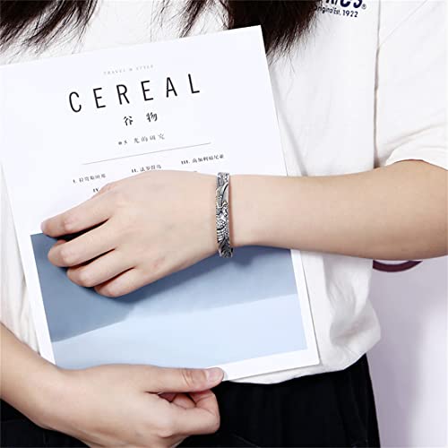 S925 Sterling Silver Phoenix Cuff Bracelet,Men's And Women's Retro Thai Silver Open Adjustable Phoenix Bracelet2