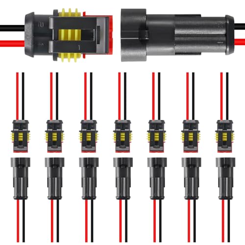 8Pair 2Pin Connector Waterproof Electrical 2 Pin Plug Auto Electrical Wire Connectors Quick Disconnect Automotive Connectors Marine for Car, Truck, Boat Automotive Replacement Ignition Plug Connectors
