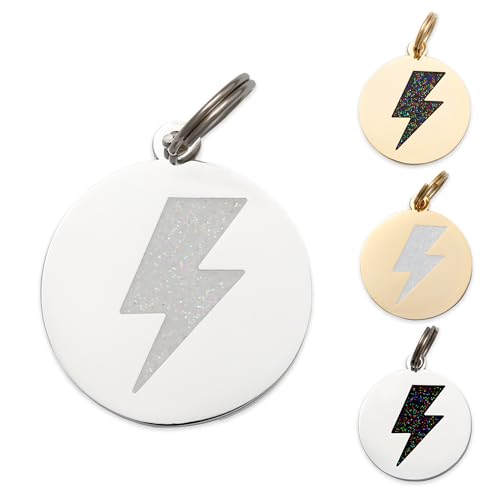 Two Tails Personalized Lightning Bolt Pet ID Tag - Custom Engraved Dog Tags for Pets - Durable Brass, Gold or Silver Plating