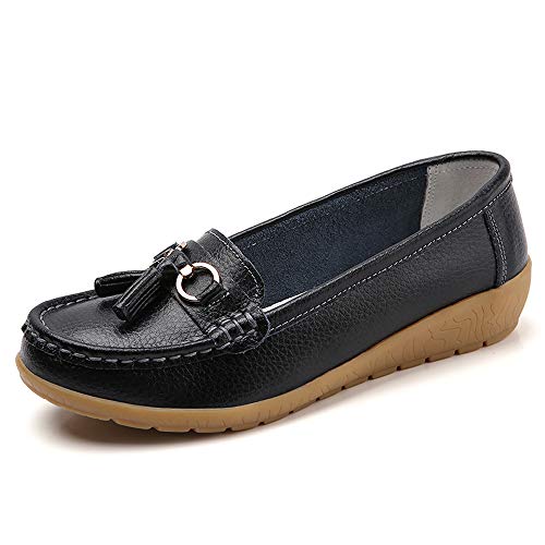 Image of Shoes Loafers for Women Classic Leather Loafers Casual Slip-On Boat Shoes ComfortWalking Moccasins Soft Sole Shoes