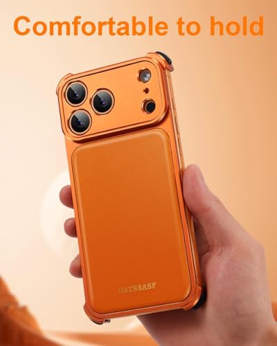 Image of Luxury Leather Phone Case Compatible with iPhone 17 Pro Max | Frameless Aluminum Alloy Bumper | Shockproof Cover - Orange Titanium