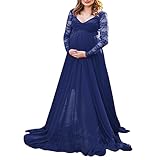  LAEMILIA Robe Grossesse Shooting Photo Robe Maternité Photoshoot Robe Enceinte Photographie Longue Robe en Dentelle Chic Col en V Robe de Ceremonie Femme Mariage Soirée Couleur Unie S-XL