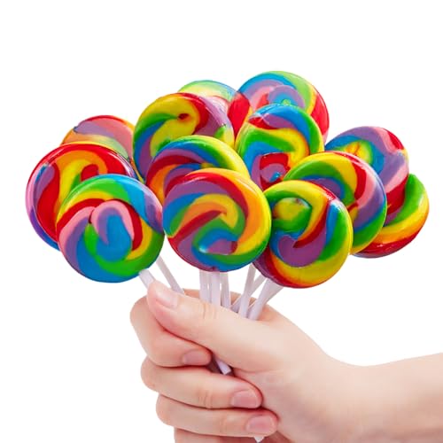 Swirl Rainbow Lollipops Individually Wrapped Bulk Suckers for Kid's Birthday, Swirl Candy Lollipop for Party Favors & Goodie Bags, Raspberry Flavor 30 Pack
