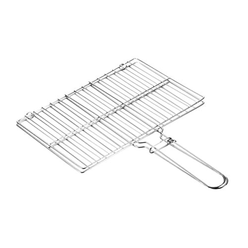 Holibanna Stainless Steel Fish Grill Basket with Handle Durable Grilling Rack for Fish Shrimp and Vegetables for Outdoor Camping and Home Grilling
