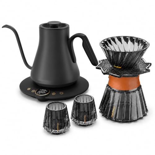Image of Cocinare Gooseneck Electric Kettle & Pour Over Coffee Set, ±1F Temperature Control, 1500W 0.9L Kettle, Coffee Dripper, 550 ml / 18.6 oz Server & 2 Tasting Cups