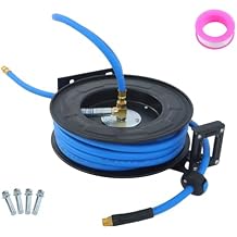 1/2in x 50ft Heavy Duty Retractable Air Hose Reel, Maximum Pressure 300PSI Flexible Hybrid Hose, 1/2 Inch NPT Rubber Hose