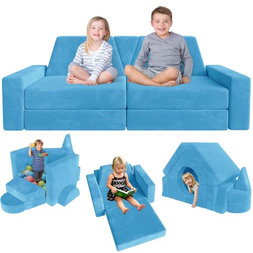 Image of YEFU 15pcs Modular Kids Play Couch，1000+ Imagination Creative Play | for kids ages 1+,7 shapes,countless configurations,30D high-density foam,fort building,washable cover, playroom,birthday gift