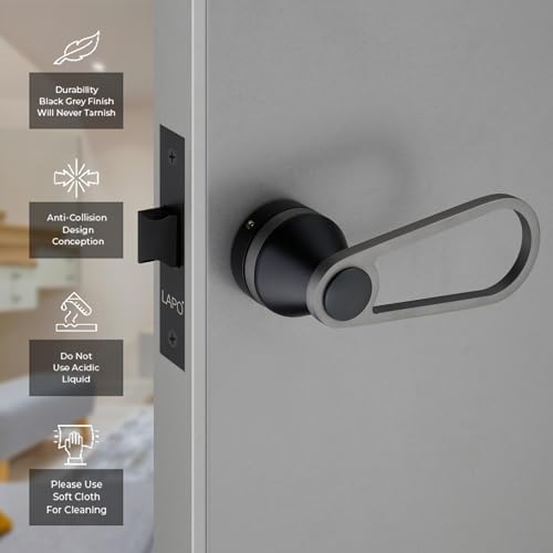 Image of LAPO Heavy Duty Brass Bathroom Door Lock | Stylish Black Finish Handleset with Baby Latch for Balcony, Storeroom & Office Doors | Durable & Secure | 3 Years Warranty Ro-152