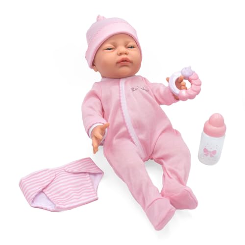 JC Toys 17' Realistic Newborn Baby Doll – Made in Spain, Soft Vinyl Body with Accessories, Dressed in Pink