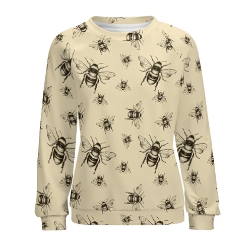 Retro Honey Bee Women's Casual Raglan Crew Neck Sweater Sweatshirt Long Sleeve T-Shirt3