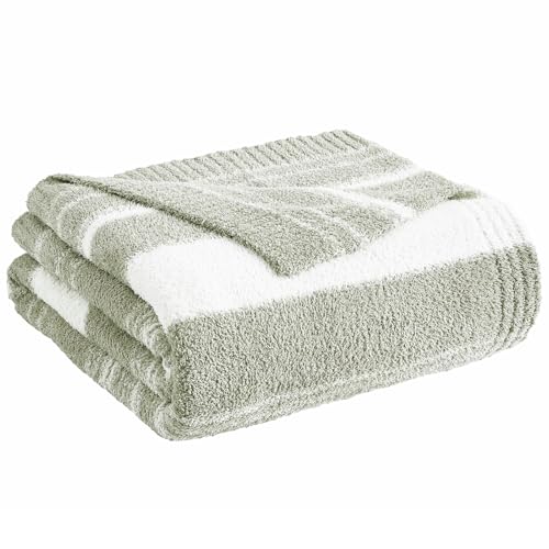 WRENGONGE Sage Green Throw Blanket, 60x80 Soft Cozy Striped Throw Blankets for Couch, Sofa, Bed, Travel, Lightweight Fluffy Warm Plush Decorative Blankets for Women, Men,Kids