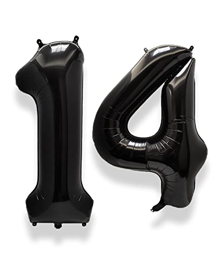 Image of AULE 40 Inch Large 14 Balloon Numbers Black, Big Foil Number Balloons, Giant Helium Happy 14th Birthday Party Decorations for Boy and Girl, Huge Mylar Anniversary Party Supplies