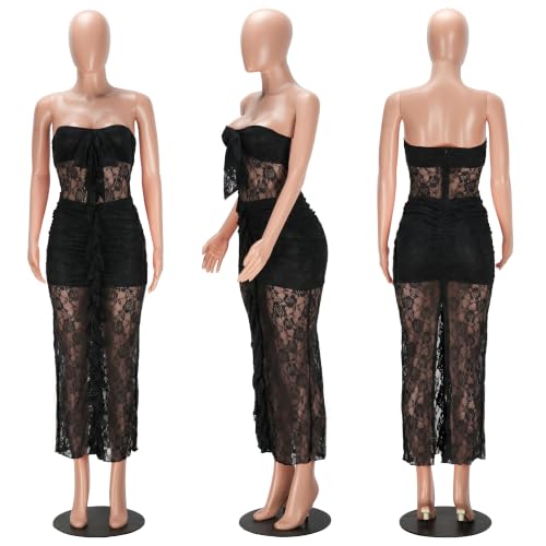 Image of PORRCEY Women's Sexy Rhinestone Lace Sheer Mesh Formal Evening Dress