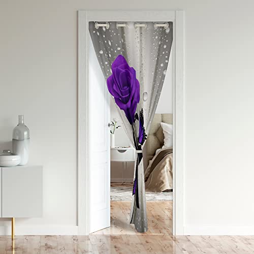 Loussiesd Rose Floral Door Curtain, 132x203cm, 1 Panel, Rose/Purple Grey, Multi-purpose Room Divider, Multicolored 23 - Image 2