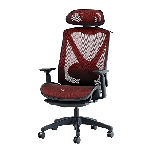 LOOKIT ワークチェア ハンガー・ヘッドレスト付き フットレスト メッシュ ワインレッド DF-1HR