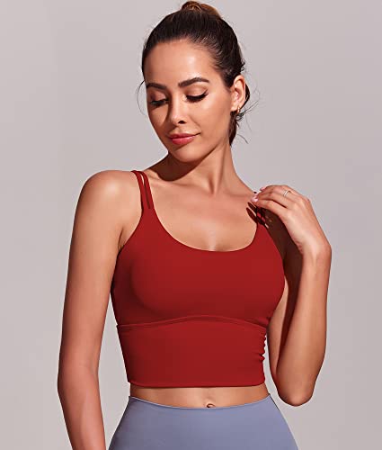 Everrysea Womens Longline Sports Bra Padded Yoga Workout Crop Tank Tops Strappy Camisole Fitness Shirts