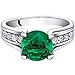 PEORA Simulated Emerald Cathedral Ring in Sterling Silver, Solitaire Round Shape, 8mm, 1.75 Carats total, Comfort Fit Size 8, Promise, Engagement, Statement Ring, May Birthstone, w/Jewelry Box