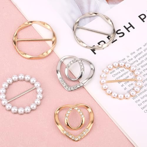 Image of Scarf Ring Clip T-Shirt Tie Clips for Women, Fashion Waist Cinch Scarf Sliders & Knot Buttons for Loose Shirts Dresses Alloy Clothing Accessories