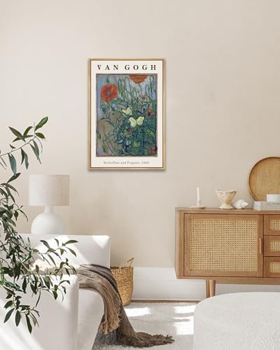 Vincent Van Gogh Framed Wall Art Print Butterflies And Poppies Flowers by Van Gogh Canvas Prints Painting Reproduction for Living Room Bedroom Kitchen Office Home Decor 12"x16" Natural Framed - image 5