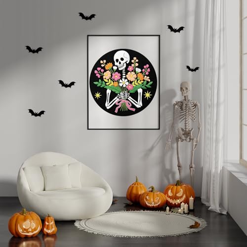 Image of Louise Maelys Halloween Skeleton Flower Embroidery Kit for Beginners Adults | Needlepoint kit Includes 1 Printed Fabric, 7.9'' Hoop, Threads, 2 Needles and Instructions. Cross Stitch Kits for Home Decor