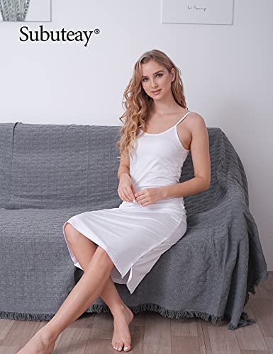 Subuteay Womens Cami Slip Dress Full Slip Adjustable Spaghetti Straps Underdress Slip Side Split Nightgowns Midi Dress White L #TOP3