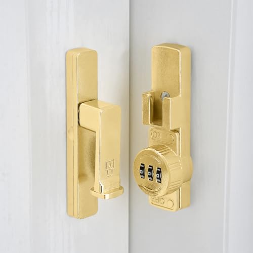Image of INIRET 2 Packs Gold 90 Degree Barn Door Lock,Mechanical Password Lock,Flip Latch with Combination,3 Digit Password Keyless,Protect Privacy,for Cabinets,Windows,Garden,Bathroom,and Sliding Door