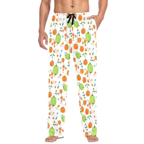 Colorful Pumpkin Patch Men's Cotton Pajama Pants with Pockets and Drawstring Comfortable and Stylish,S