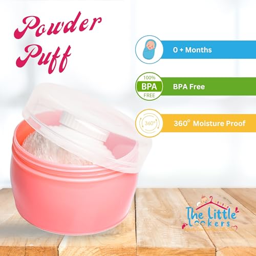 Image of THE LITTLE LOOKERS Portable Baby Skin Care Baby Powder Puff with Box Holder Container for New Born Baby Face and Body (Pink)