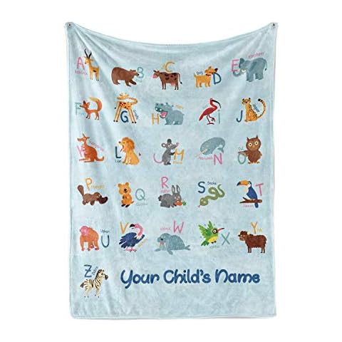 Personalized Alphabet Blankets for Boys and Girls - Custom Warm Lightweight Fleece Throw Blanket for Kids Toddlers Babies Learning ABC Letters Cover