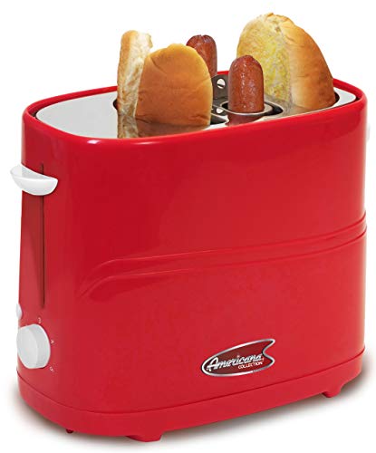 Comparison: Best Hot Dog Cooker 9 Elite by Americana ECT-542R Retro Pop-Up Hot Dog and Bun Toaster Cooker Machine with Tongs, Heat Veggie Links Kosher Beef Turkey Sausages Bratwurst, 2 Slice, Red