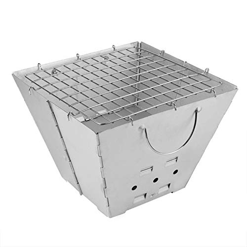 Parrilla de carbón en acero inoxidable con diseño plegable de 32,5 cm y estufa para barbacoa 5