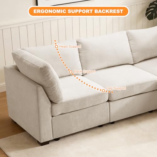 Image of TEKAMON 122 inch Modern Sofa Modular Sectional Couch, 4-Seat Chenille Deep Seat Sofa for Living Room, Bedroom and Apartment, Beige