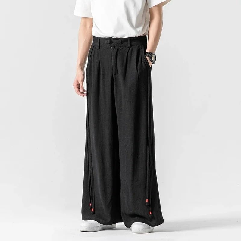 Autumn Men's Harajuku Linen Cotton Pants Male Streetwear Japanese Styles Retro Casual Wide-Leg Trousers2