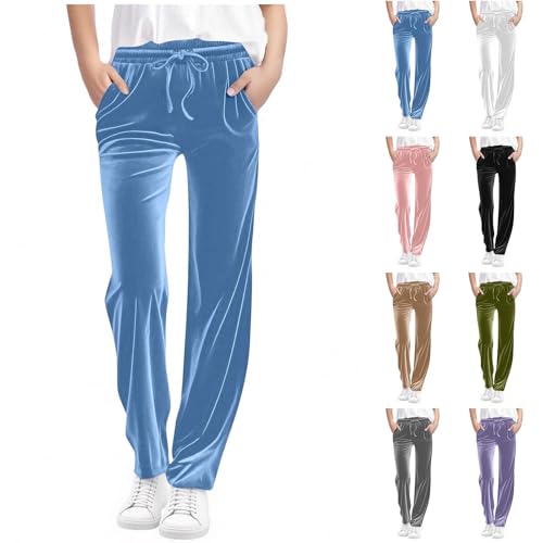 Girls Straight Leg Velvet Pants Loose Elastic Waist Drawstring Teens Track Sweatpants with Pockets for Kids 5-15 Years2