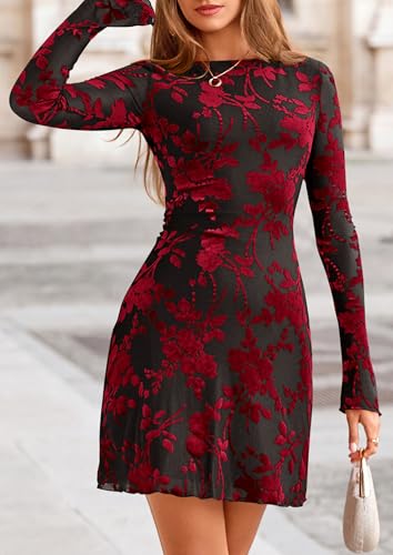 Image of PRETTYGARDEN Women's Fall Floral Long Sleeve Mini Dress