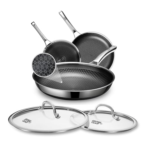SNOWCLAD Hybrid Pans Set Nonstick with 2Lid 8&10&12 Inch Nonstick Frying Pans Set Dishwasher Induction Oven Broiler Safe Stainless Steel Skillet PFOA Free Kitchen Cookware set