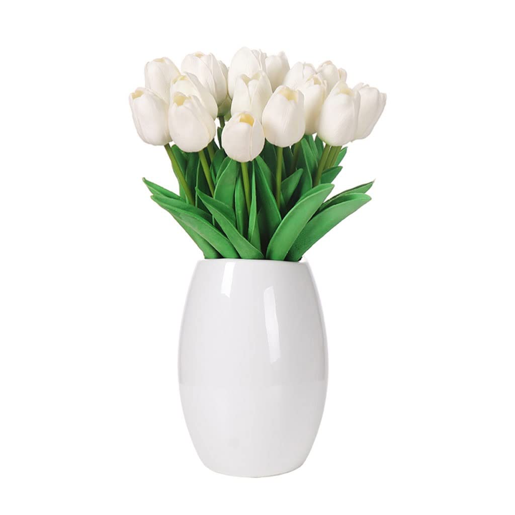Aioneer Fake Plants Arrangement Tulip Artificial Flower With Vase Real Touch Artificial Bouquet Fake Flower Set For Wedding Decoration Home Garen Decor Party Decor-A