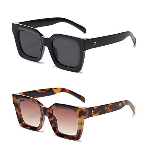 YAMEIZE Oversized Thick Frame Rectangle Sunglasses - Vintage Square Chunky Sun Glasses Driving outdoor for Women Men - Main Image