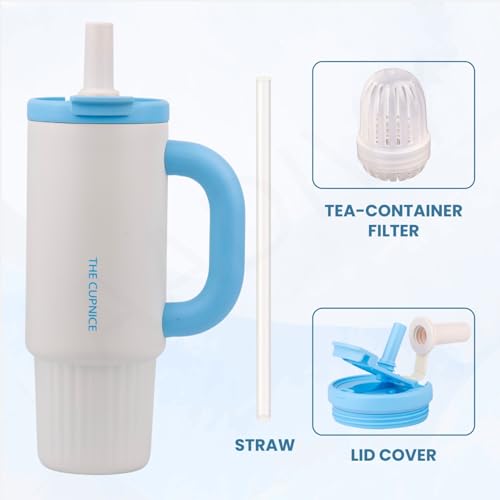 Image of 1000ML Stainless Steel Tumbler with Lid, Straw & Tea Filter | Hot and Cold Double Insulated Sipper Mug | 100% Leak Proof Coffee Tumbler Cupholder for Office, Gym, Travelling White