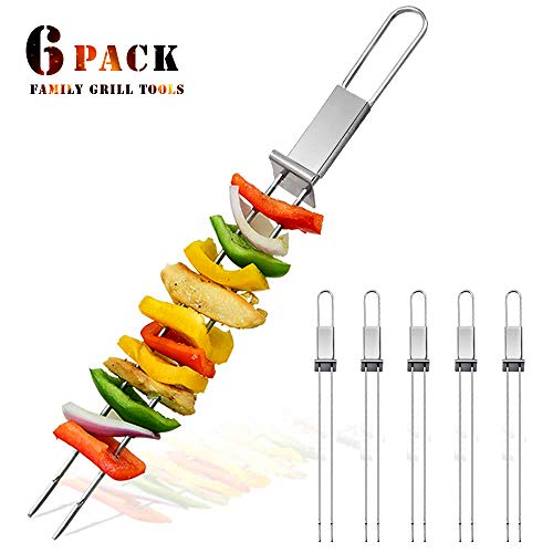 CMYK Barbecue Skewers, 6-Pack 13" Stainless Steel Grilling Skewers with Slider, Reusable Metal