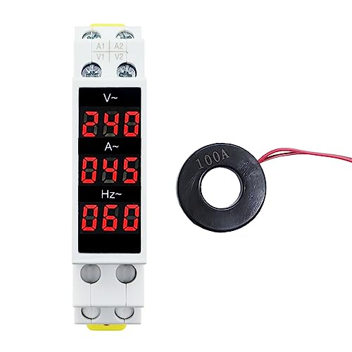 LED ミニ DIN レール デジタルディスプレイ 三相電流計 単相電圧計 電流 ヘルツ メーター ボルト アンプ ヘルツ 1-100A AC80-500 (色: BAVZ-3R)