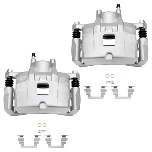 Image of Detroit Axle - Front Steering Knuckles & Wheel Hub Bearings + Brake Calipers w /Bracket Kit Replacement for Jeep Patriot Compass Dodge Caliber